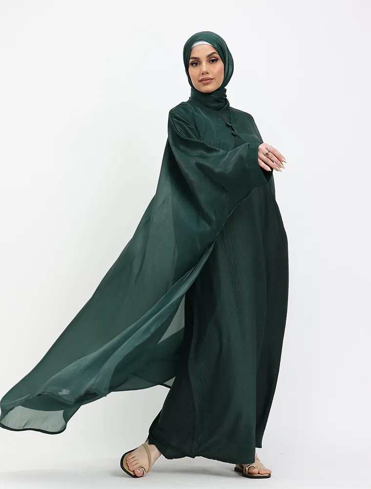 Bottle Green Organza Kimono Set